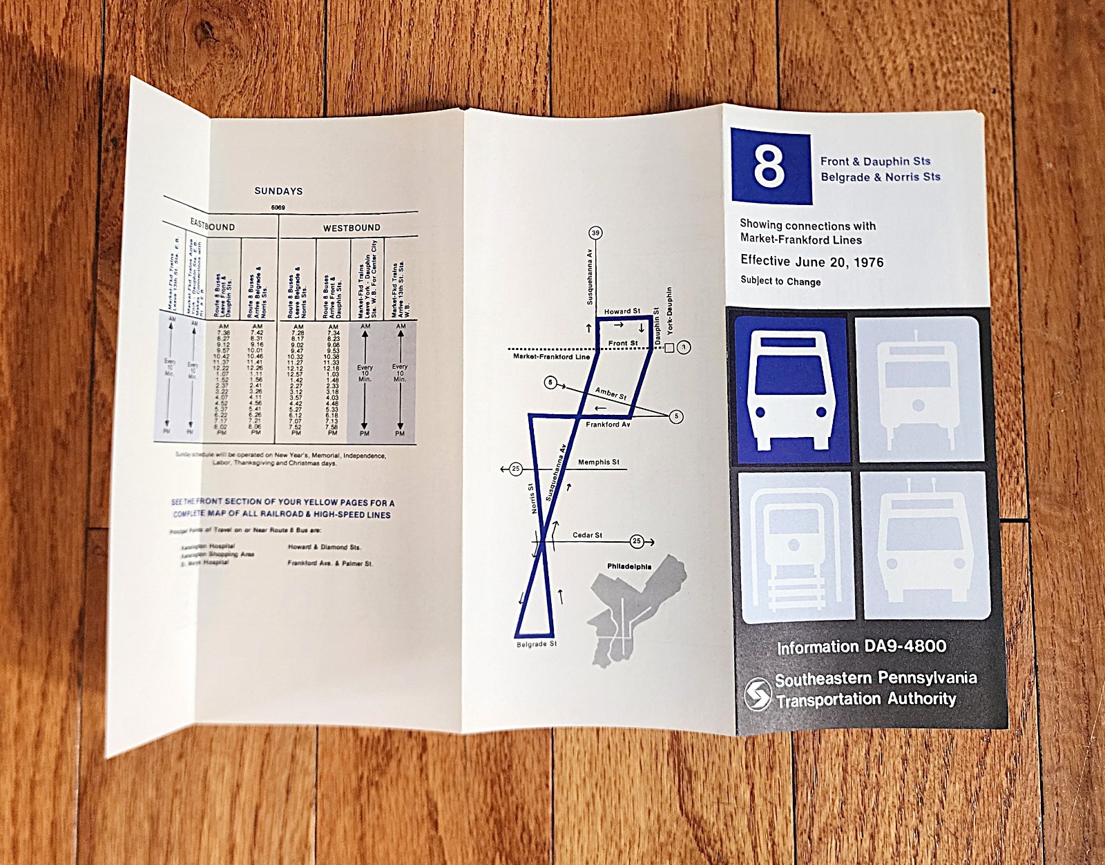 1976 SEPTA BUS TIME TABLE ROUTE 8 PHILADELPHIA PA