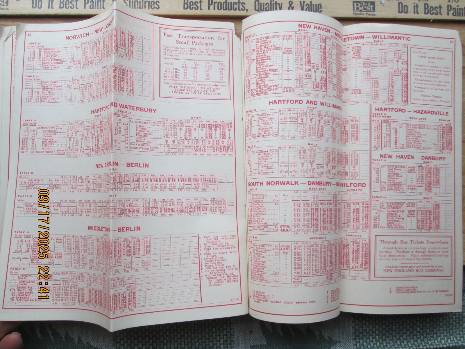 New England Transportation Company bus schedule Feb 21 1937