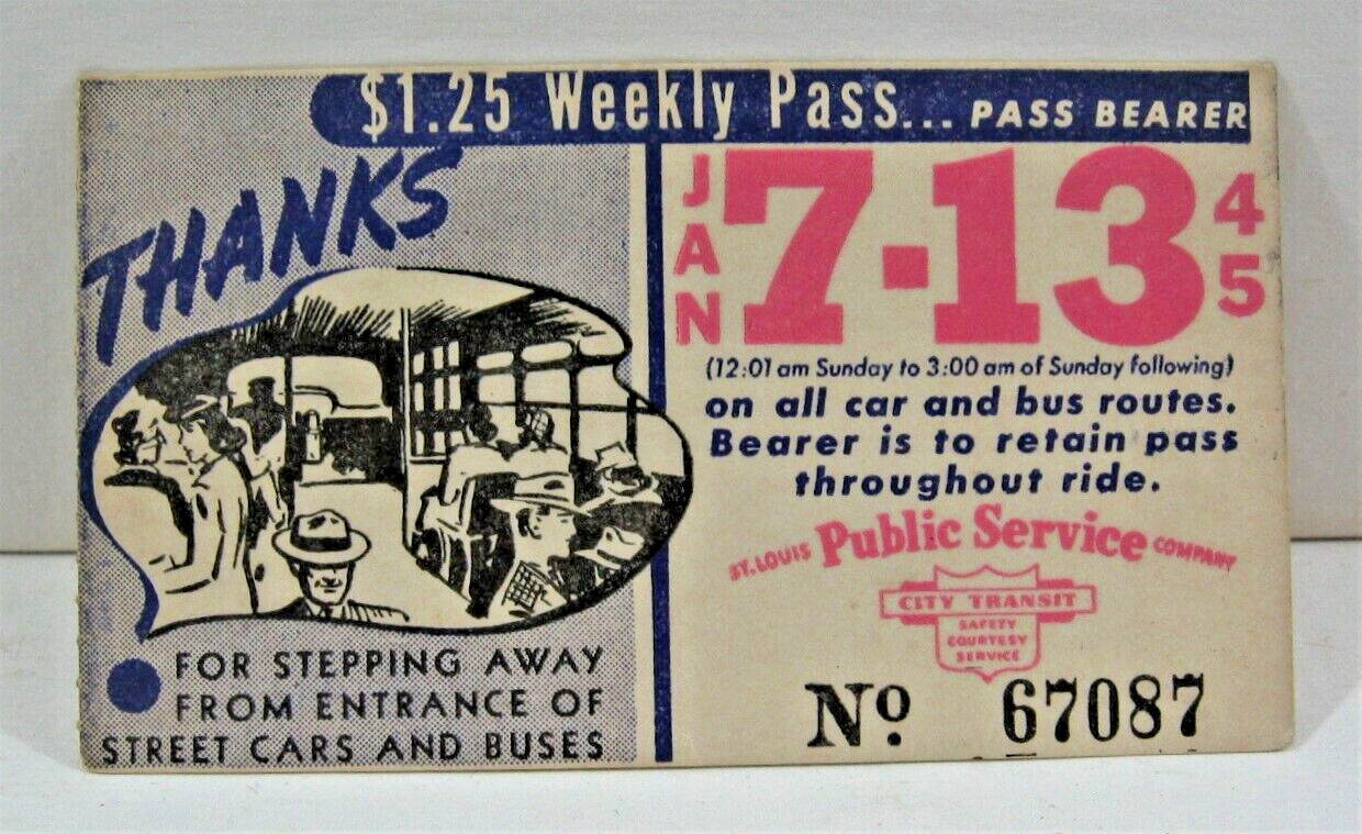 1945 St Louis Public Sedvice Co Student Bus Pass Step Away From Street Cars Adv
