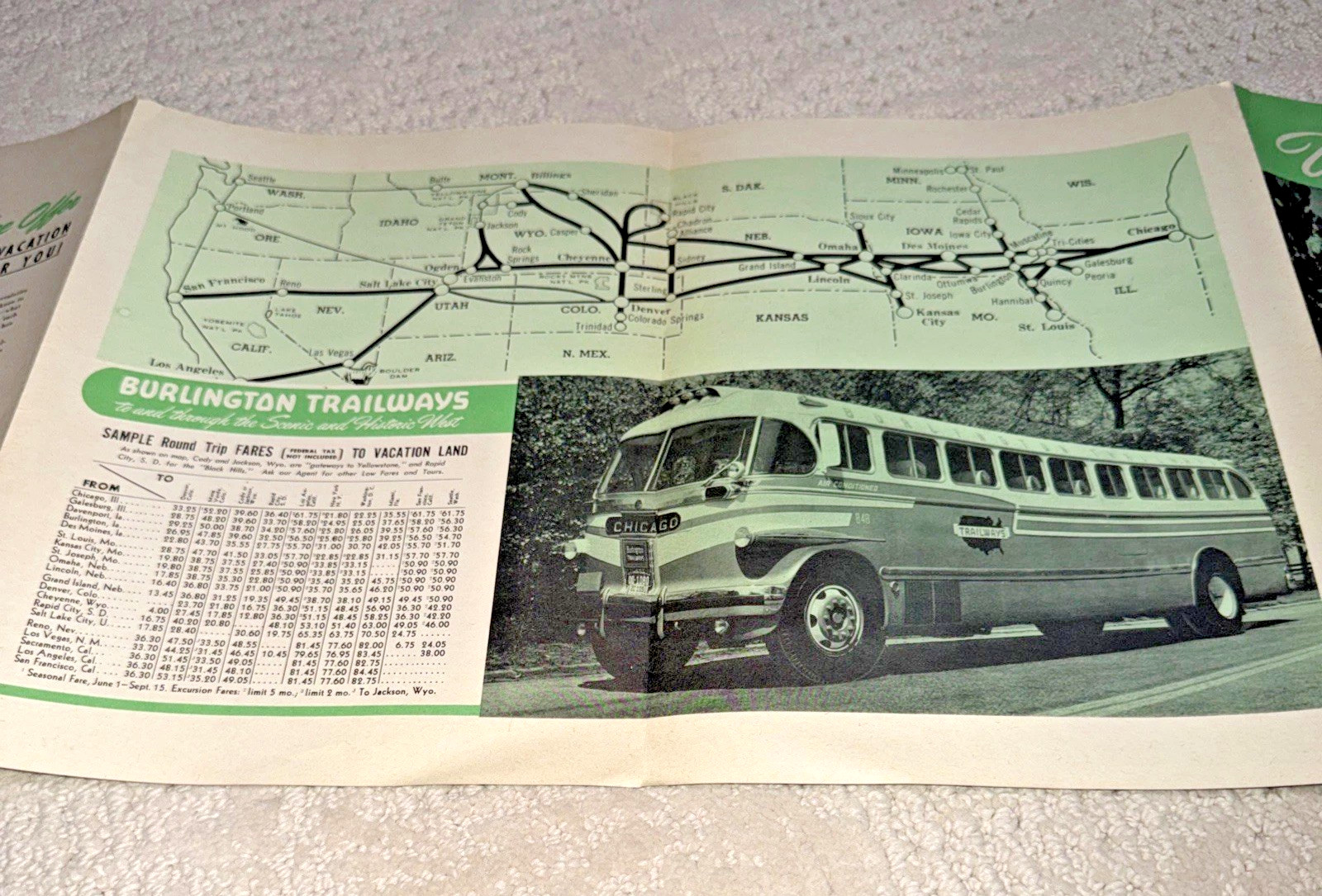 Vintage 1940s / 50s BURLINGTON TRAILWAYS Bus VACATION GUIDE Brochure