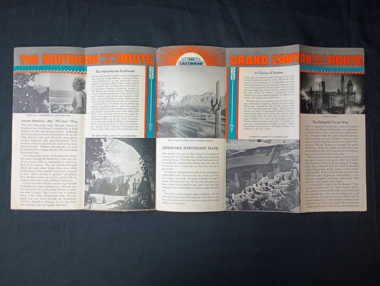 LOT OF 7 1930’s GREYHOUND LINES – TRAILWAYS – TRI-STATE BUS TIMETABLES SOUTHWEST