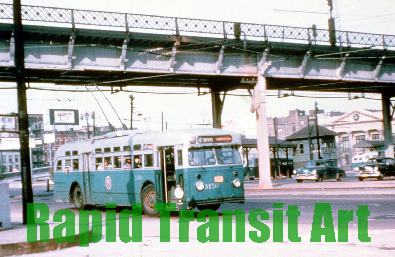 Vintage 1997 Duplicate Slide Brooklyn New York City Trackless Trolley Bus 3150