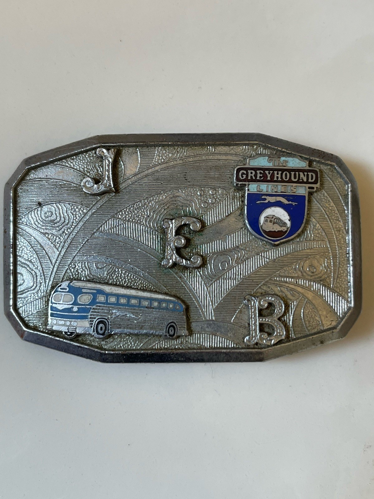Vintage 1960s Greyhound Bus Lines Belt Buckle With Emblems Initials JEB Enamel