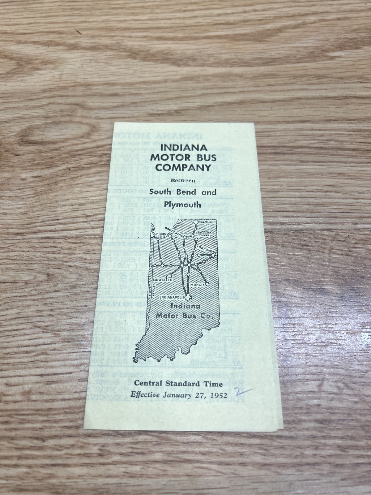 Indiana Motor Bus Company 1952 Time Table