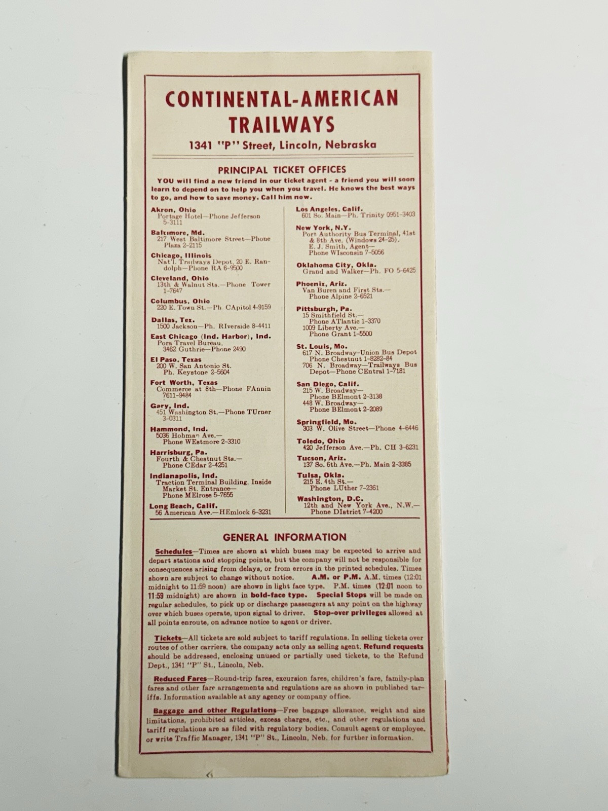 1957 Continental Trailways Bus Lines Brochure Tour Chicago – Dallas