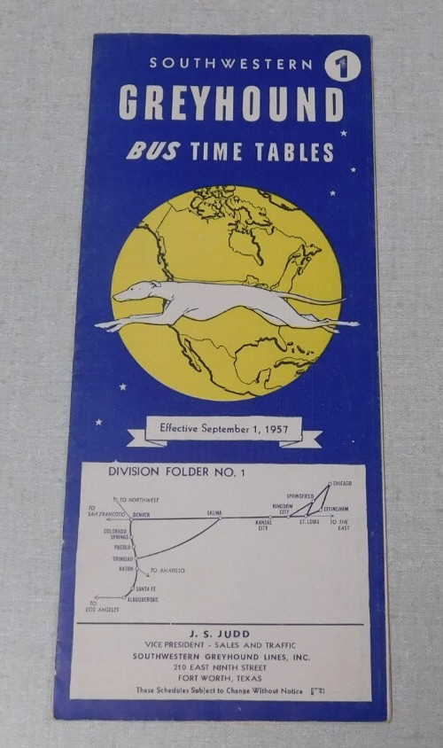 1957 Southwestern Greyhound bus passenger timetable St. Louis Kansas City Denver