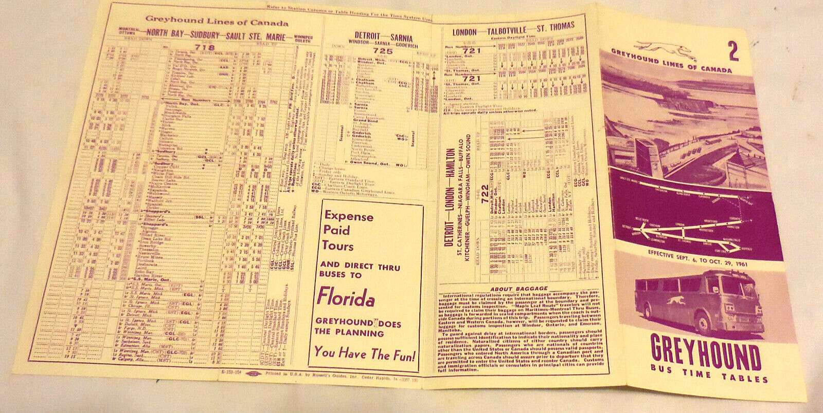 1961 ad Greyhound Lines Of Canada Bus Time Tables Sept 6 – Oct 29 Brochure VTG