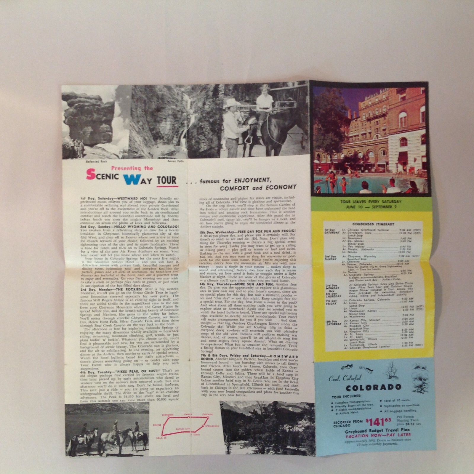 Vintage 1961 Brochure Colorado Rockies 8 Day Escorted Tour by Greyhound Chicago