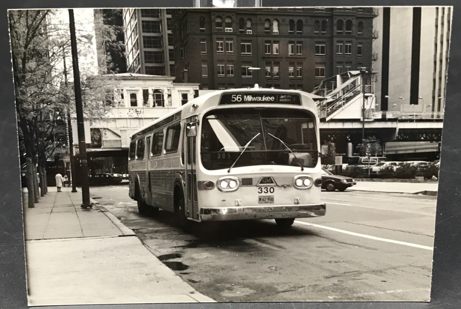 Chicago Transit Authority Bus CTA #330 Route 56 Milwaukee B&W Photograph 1987