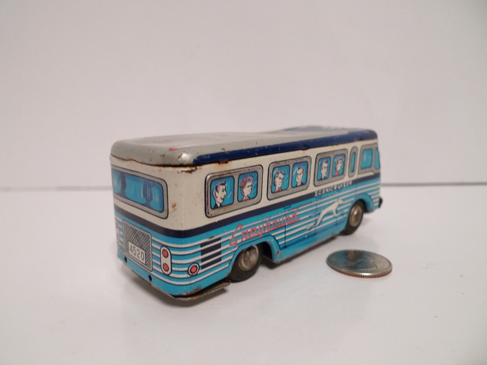 Vintage Greyhound Scenicruiser Express Tin Toy 5″ Bus 4520 Made in Japan (Y) !!!
