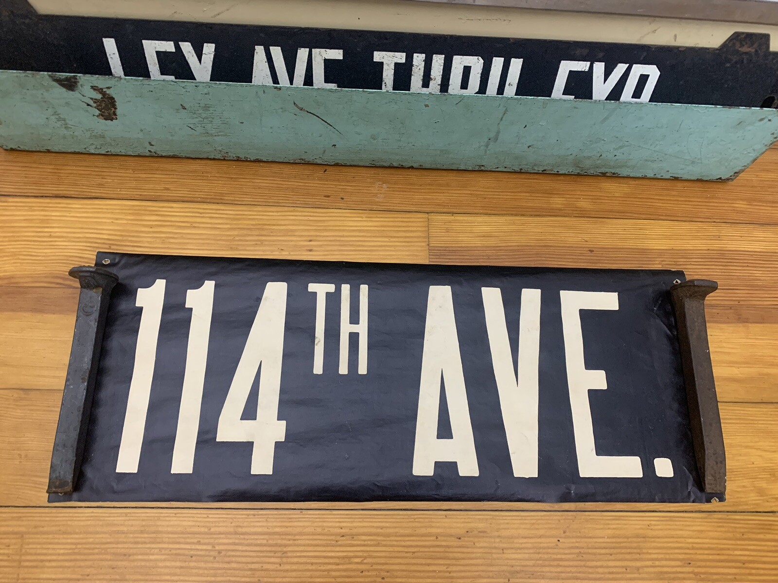 VINTAGE NY NYC BUS ROLL SIGN 114th AVENUE 1956 COPPER COLLECTIBLE QUEENS ART