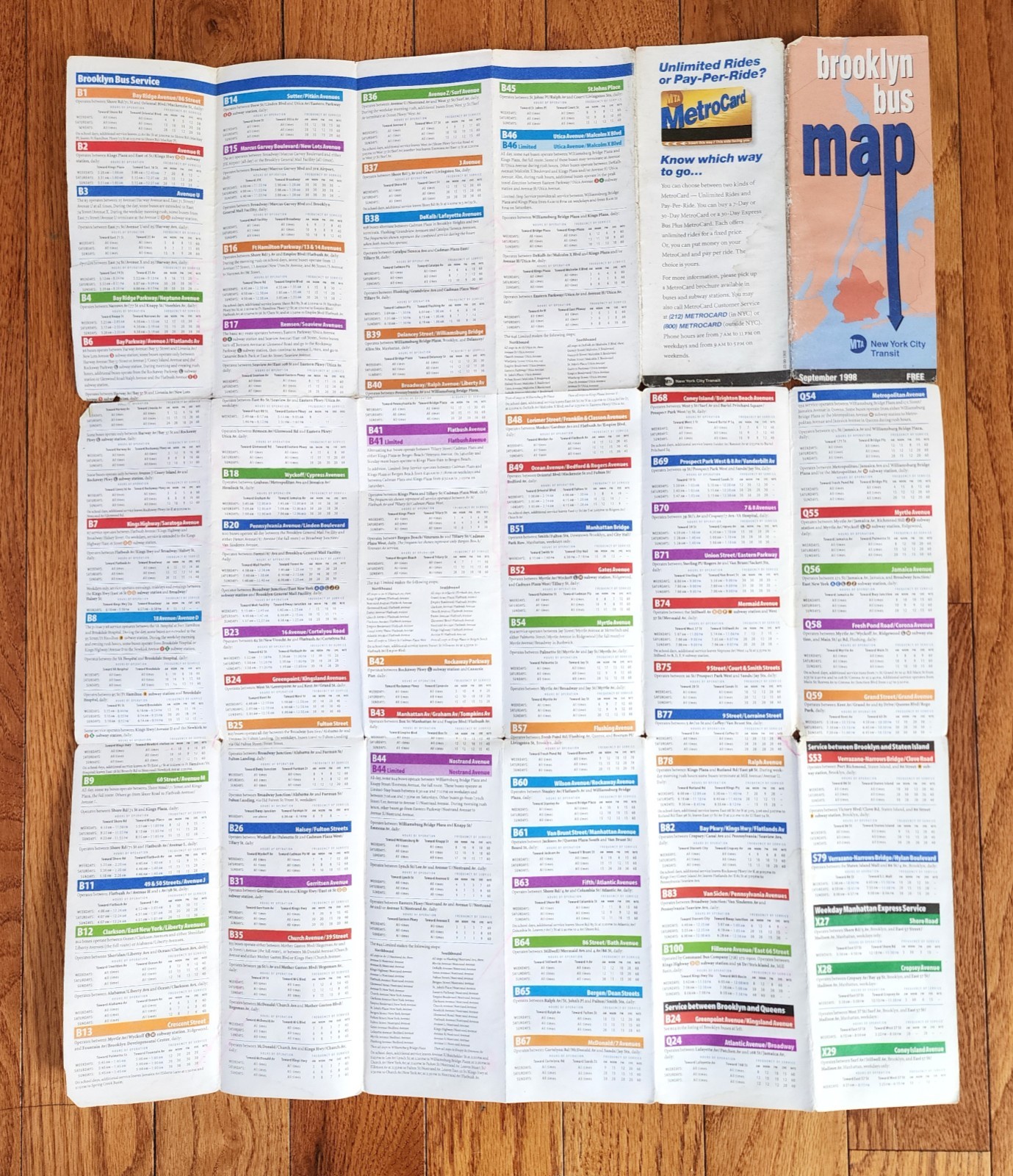VINTAGE 1998 NYCTA NYC BROOKLYN BUS MAP MTA NEW YORK CITY TRANSIT AUTHORITY