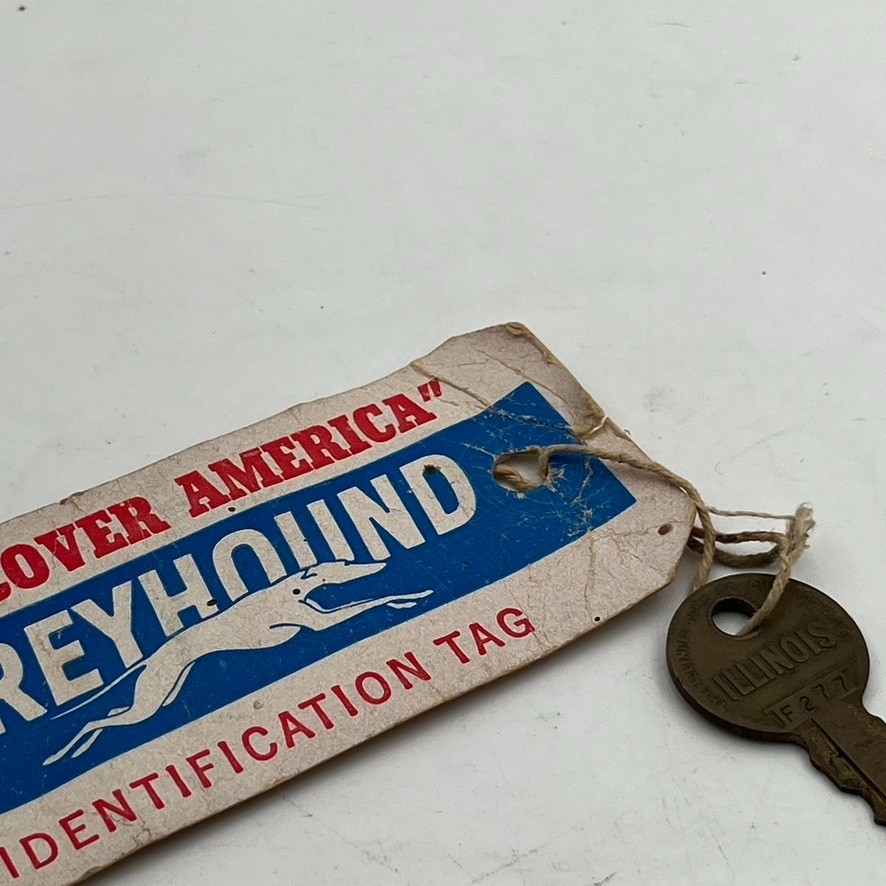 Greyhound Bus Lines Advertising Rare Key Chain Fob Paper Keychain w/ Key