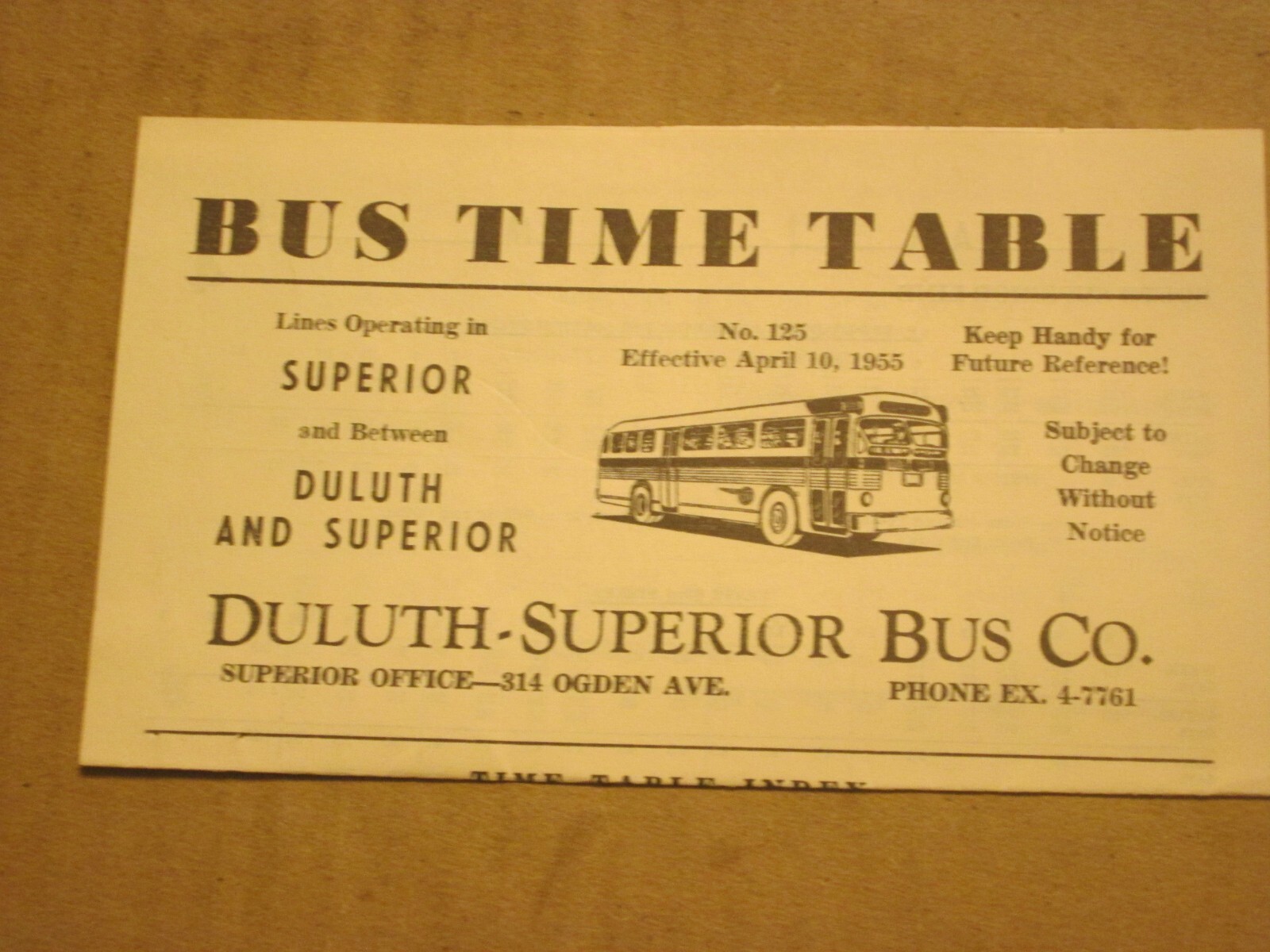 Duluth-Superior Transit Bus Time Table April 1955