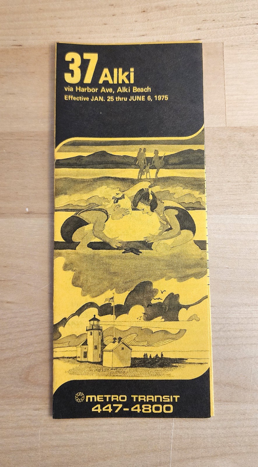 1975 METRO TRANSIT BUS TIME TABLE ROUTE 37 ALKI SEATTLE WA
