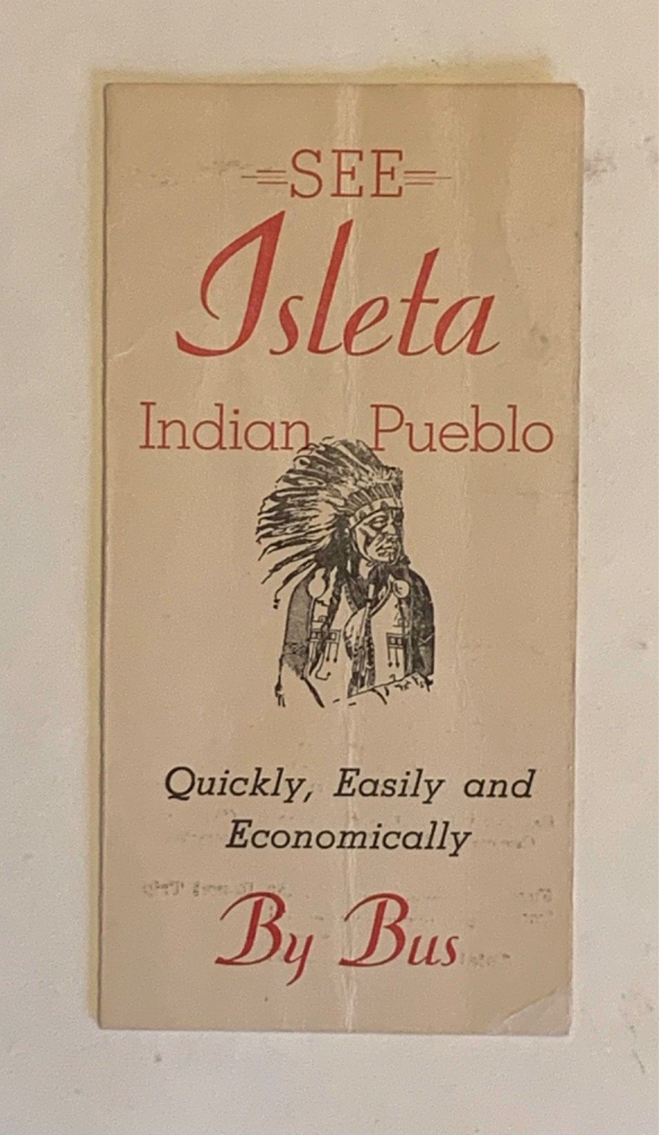 RARE 1947 Tourist Bus Schedule : “See Isleta Indian Pueblo” New Mexico