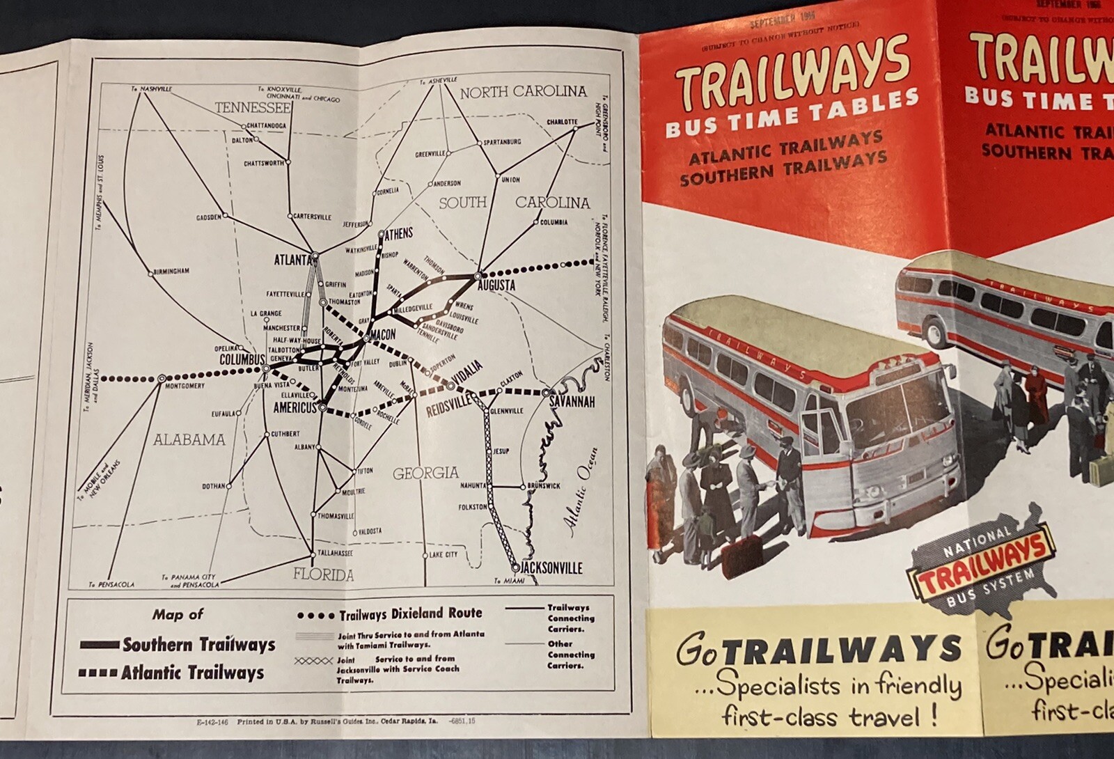 1966 Trailways Bus Time Tables Atlantic Trailways & Southern Trailways Pamphlet
