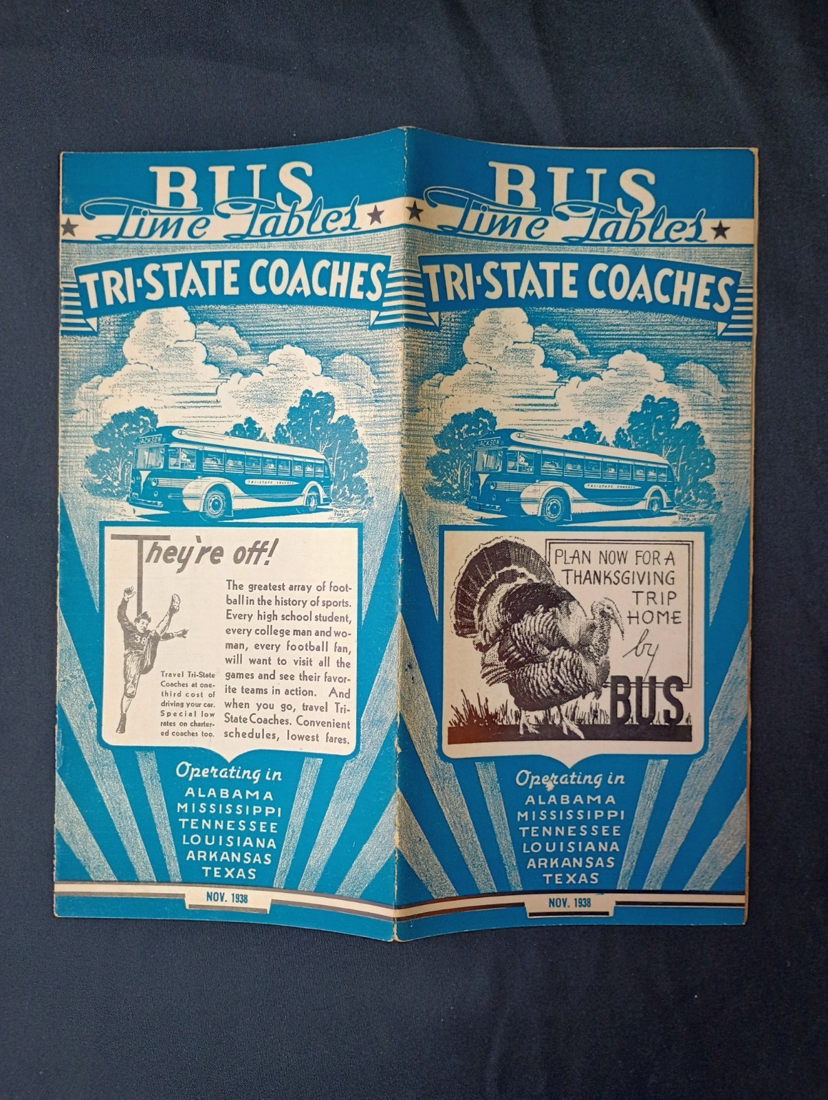 LOT OF 7 1930’s GREYHOUND LINES – TRAILWAYS – TRI-STATE BUS TIMETABLES SOUTHWEST