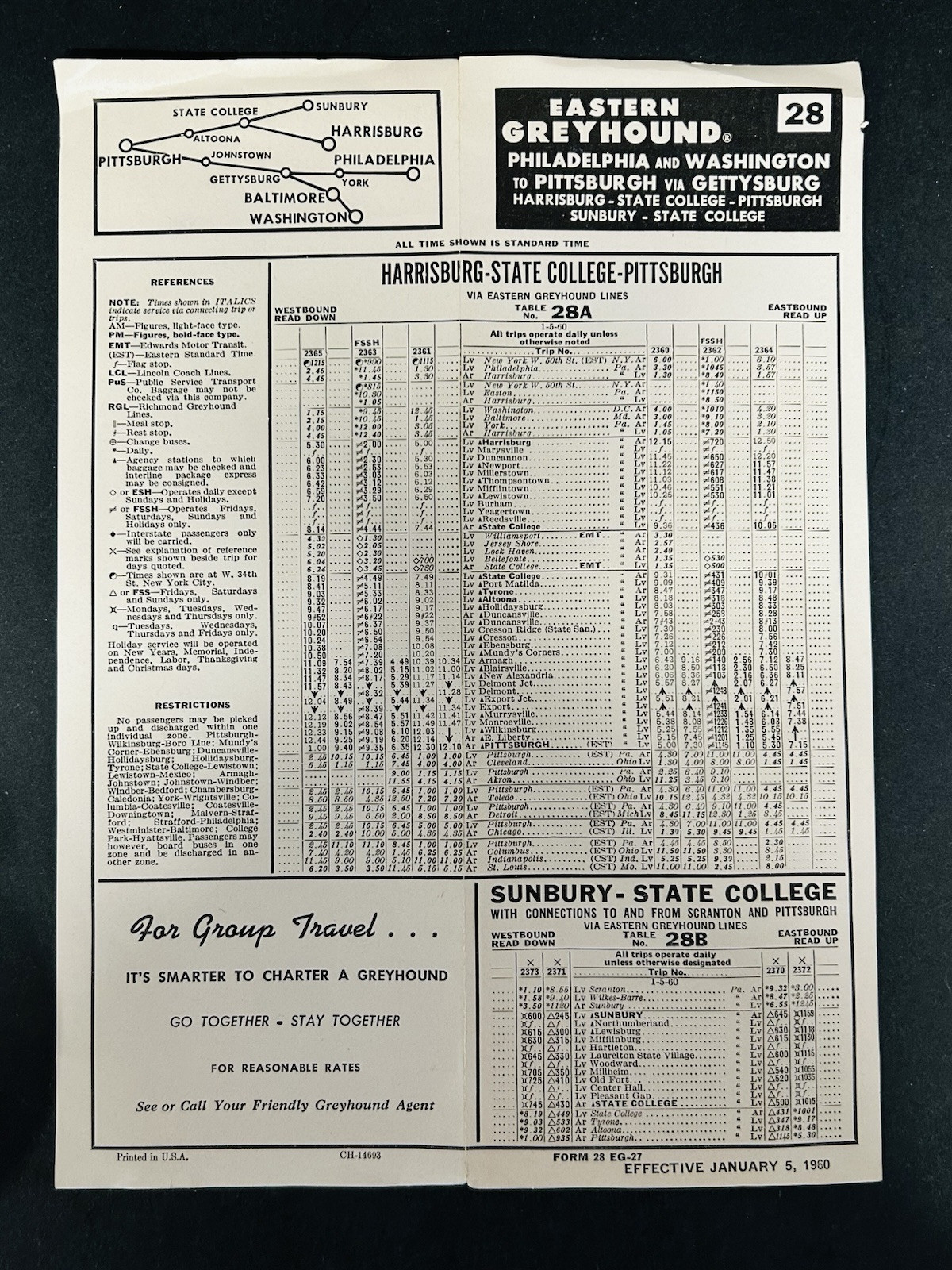 1960 Greyhound Bus Lines Brochure Philadelphia Washington Pittsburgh Gettysburg