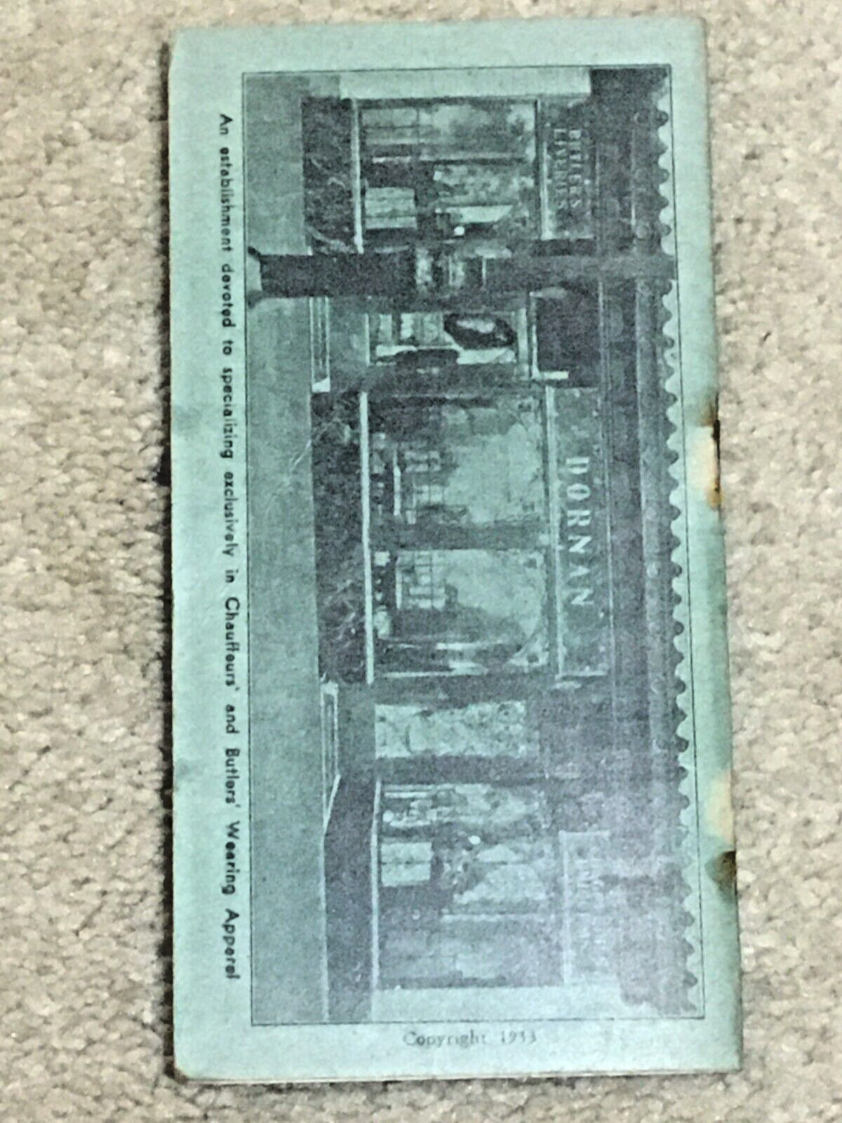 Vntg 1933 Dornan Co Chauffers’ & Butlers’ Uniforms Maker, NYC Guide to Stores +