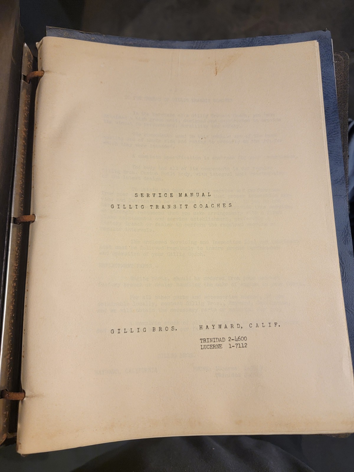 Vintage Gillig Bros Transit Coach Service Manual Hayward Calif Antique Bus Shop