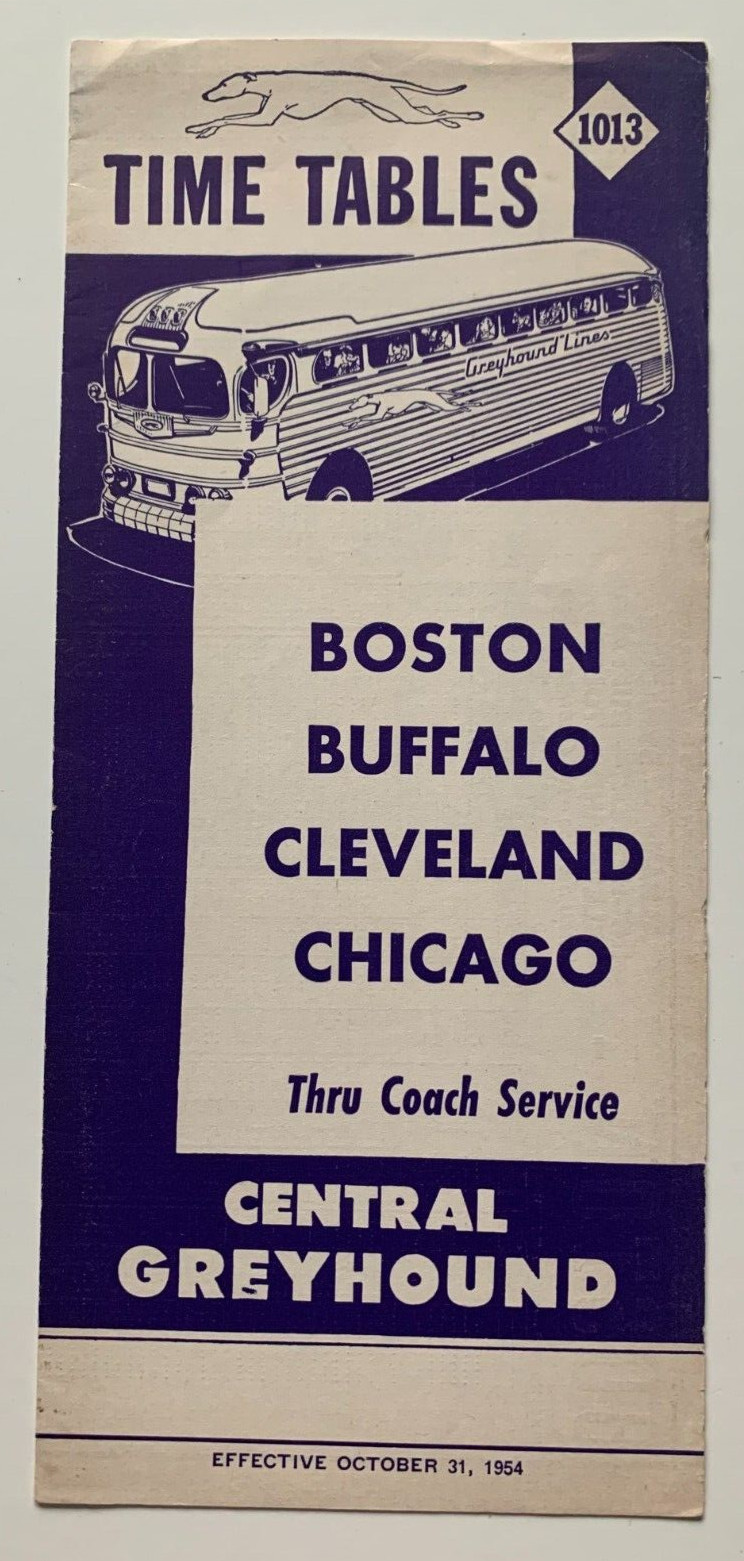 Vintage 1954 Central Greyhound Bus Timetable Brochure Boston Buffalo Chicago