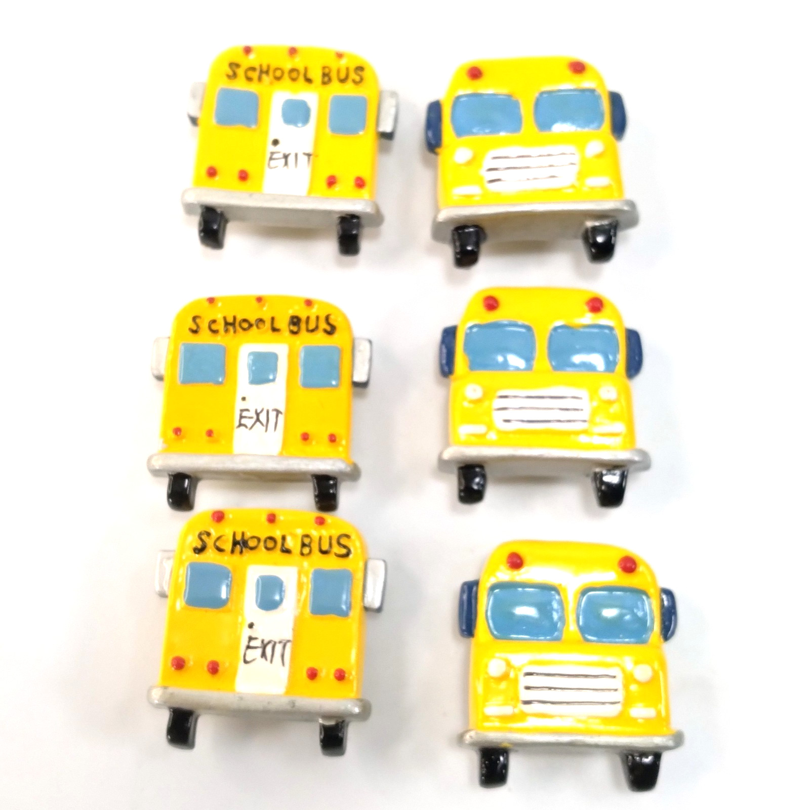 6 Yellow School Bus Resin Button Covers Blue Silver Front & Back of Bus SO CUTE!