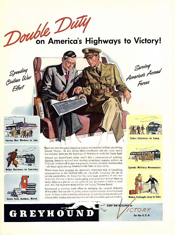 Double Duty on America’s Highways to Victory! Greyhound Bus ad 1942 L