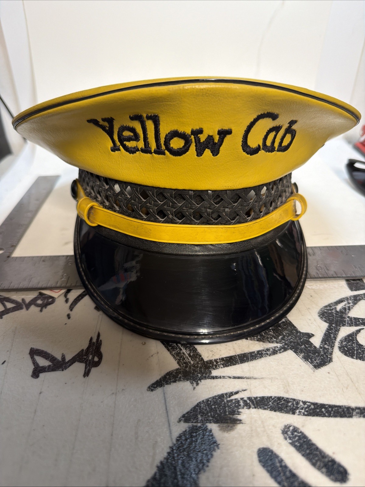 Vintage Yellow Cab company Uniform Leather Hat Lancaster Brand 7 1/8 Size CLEAN!