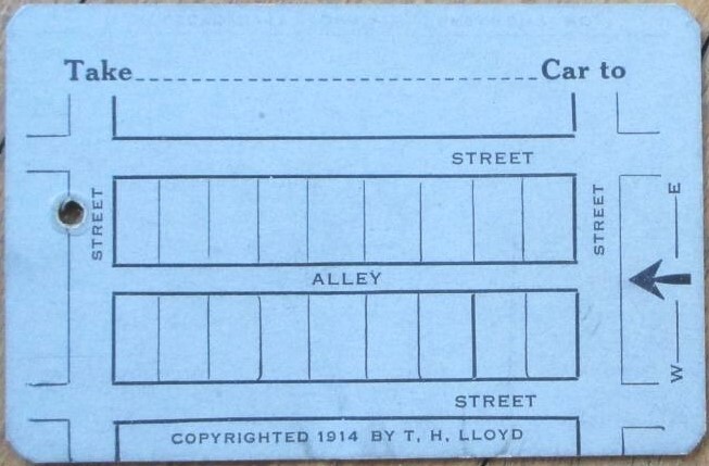 Parking Attendant 1914 Valet Key Tag with Parking Lot Map, Kansas City, MO