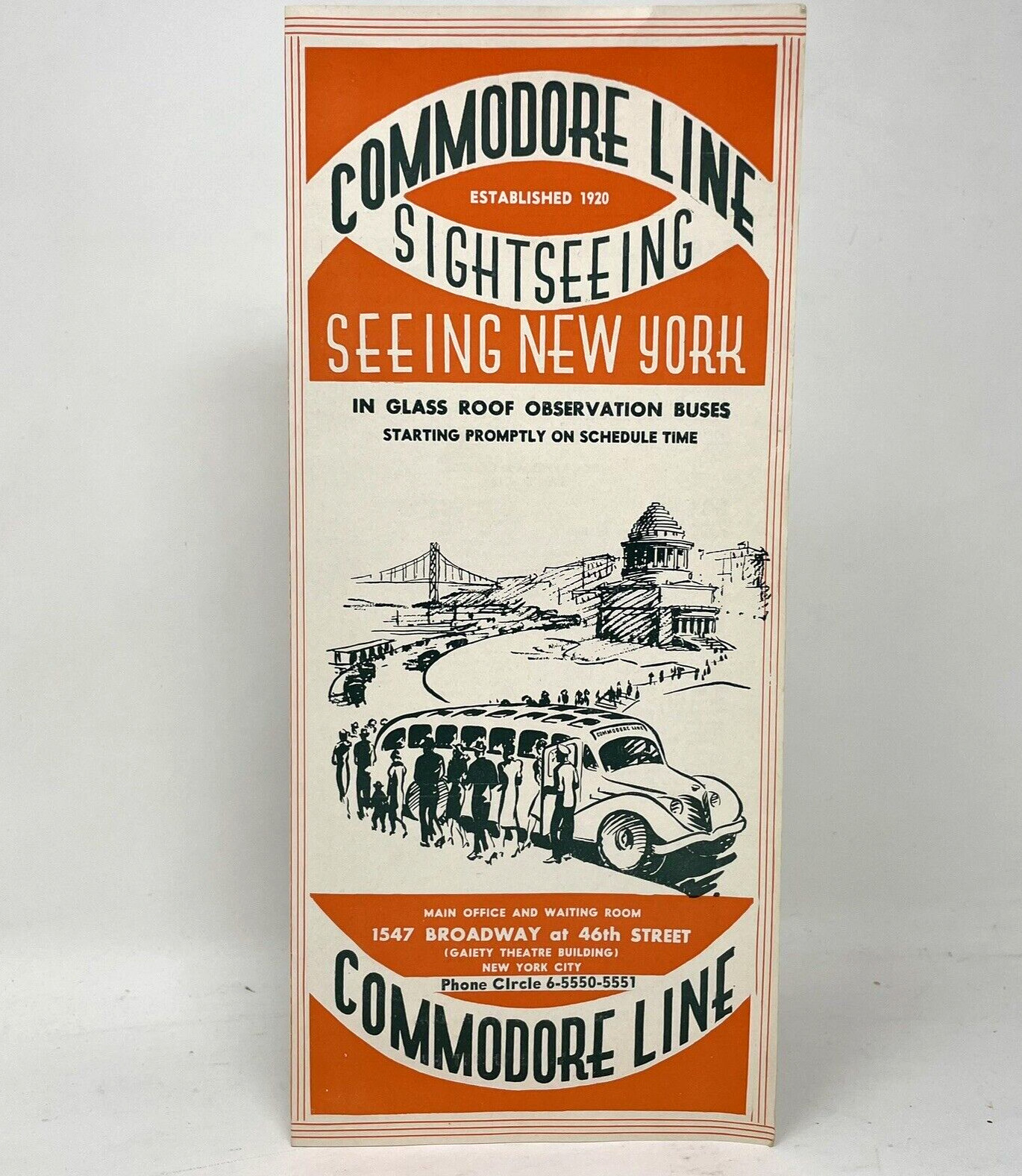 Vintage 1930s Commodore Line Glass Top Tour Bus Brochure New York Sight Seeing
