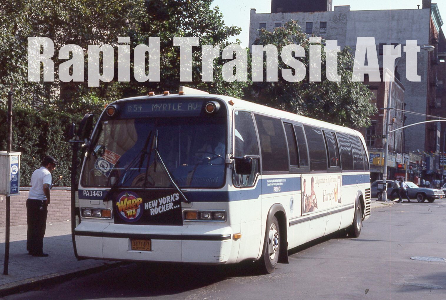 Vintage 1985 Slide New York City RTS Bus PA1443 Route B54 Myrtle Av Brooklyn NYC