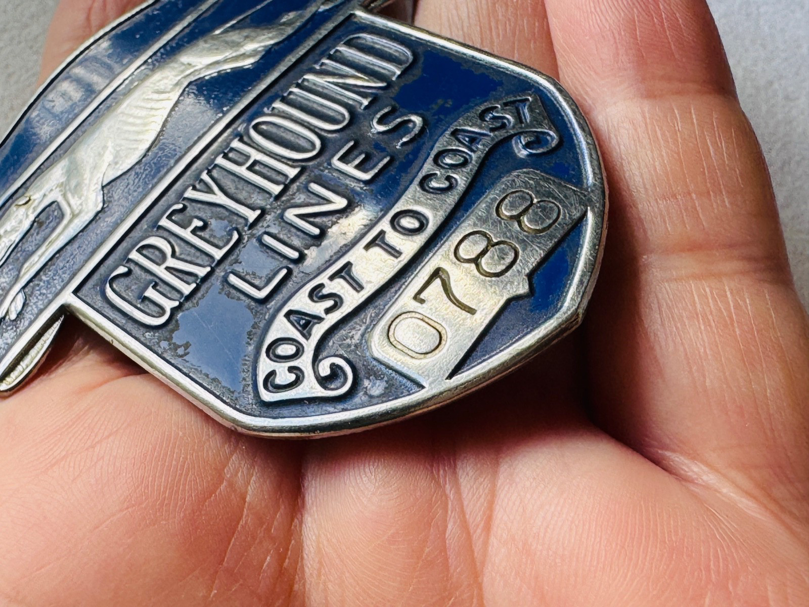 Scarce Vintage Greyhound Lines Bus Driver Hat Badge 1960’s Blue Enamel