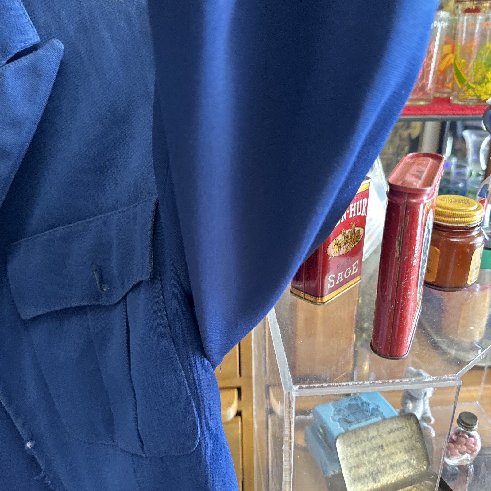Vintage Greyhound Bus Lines Blue Jacket Blazer w/Shoulder Logos -blue Pants Sz ?