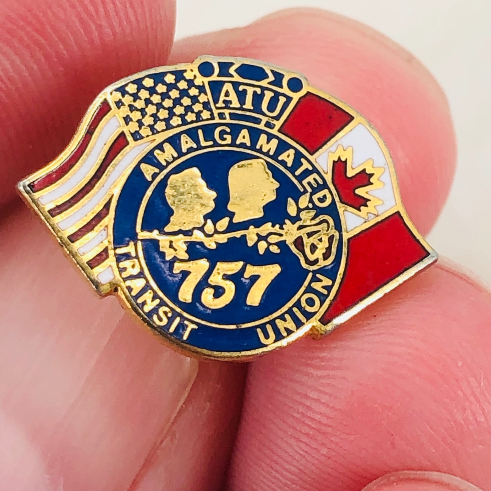 Amalgamated Transit Union ATU 757 Portland OR USA Canada Flag Lapel Pin