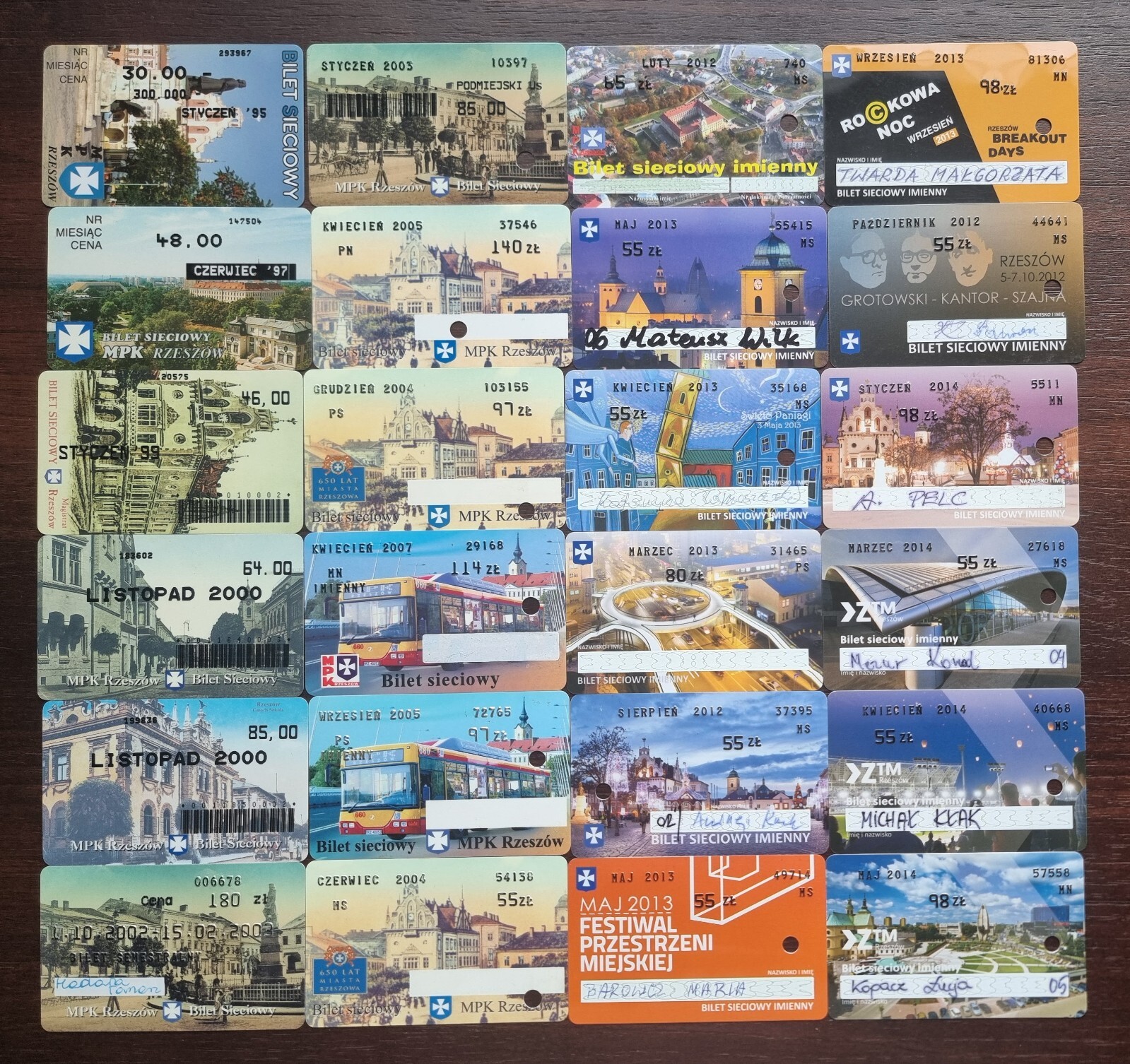 24 monthly bus tickets / plastic cards from Rzeszow (Poland) each other!