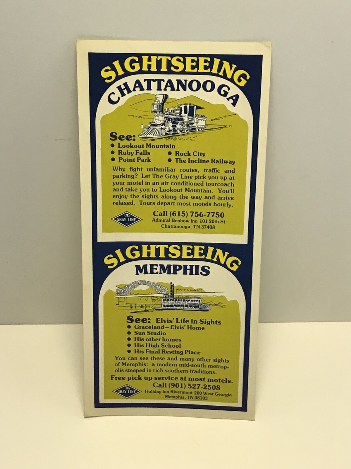 Vintage 70s 80s Grey Line Sightseeing Tour Card Nashville Chatanooga Memphis Htf