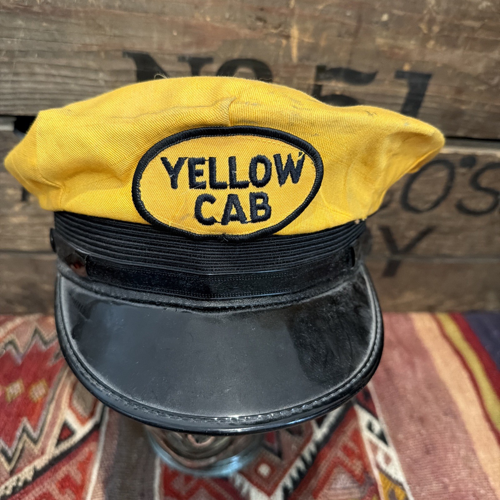 Vintage Yellow Cab Cloth Driver Cap With Patch Sentry Brand – 7 1/4