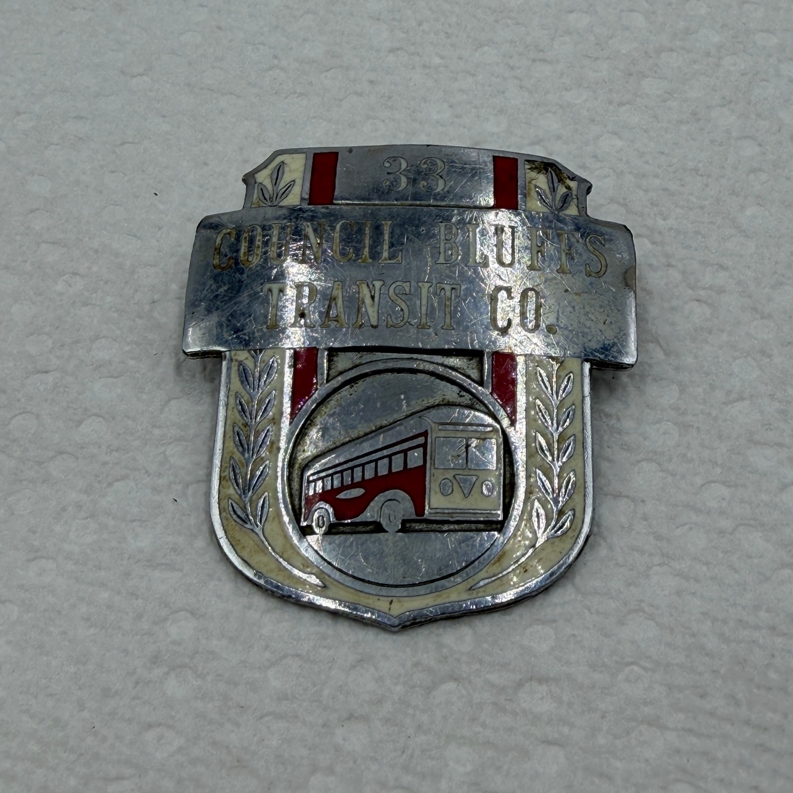RARE Vintage 1948-57 Council Bluffs Transit Co Bus Driver Cap Badge #33 Iowa