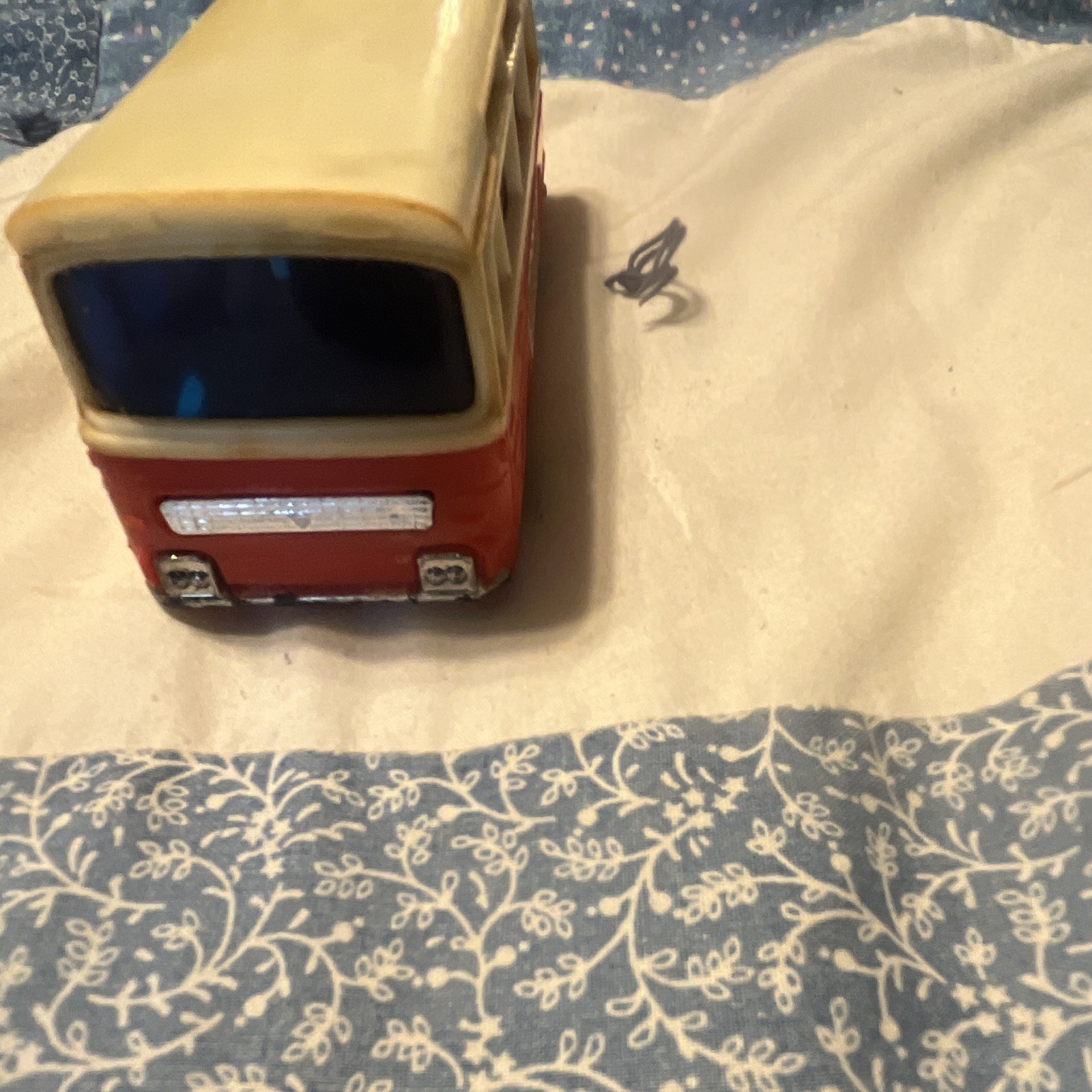 Vintage Red & Cream Plastic CITY BUS Toy Bus Vehicle