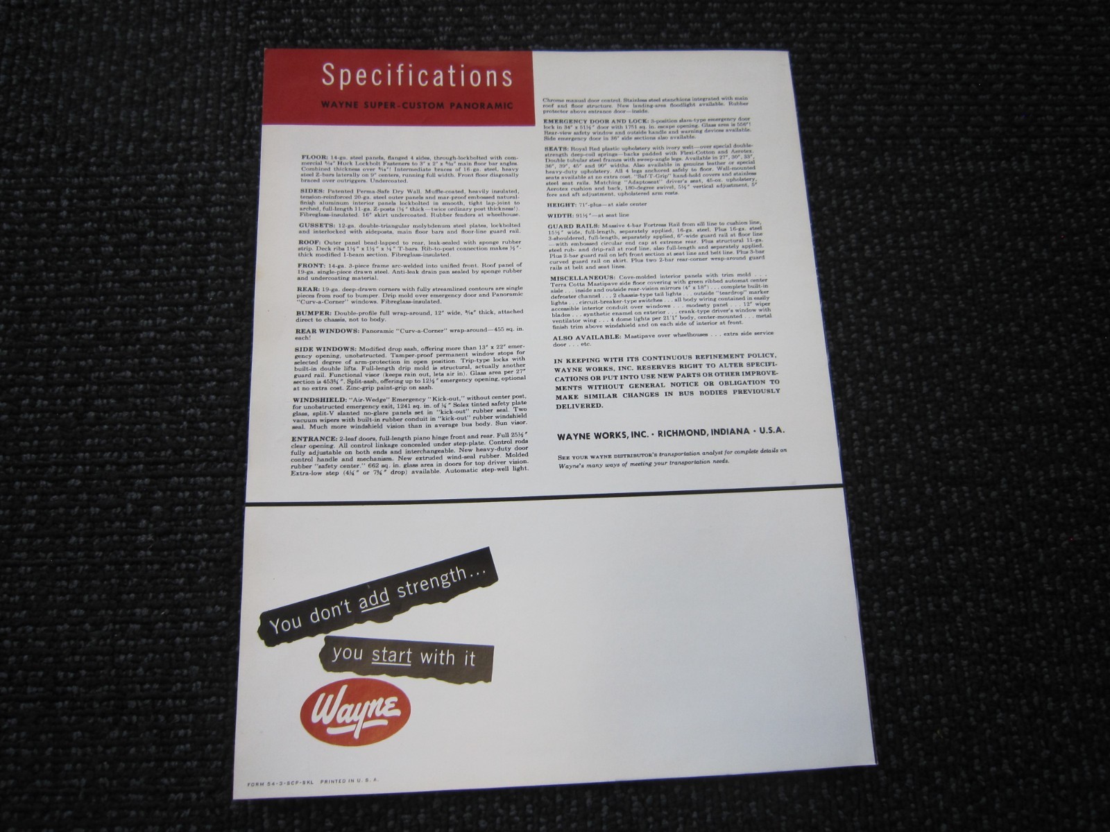 Wayne School Buss Brochures – “rare” highgrade, 1954