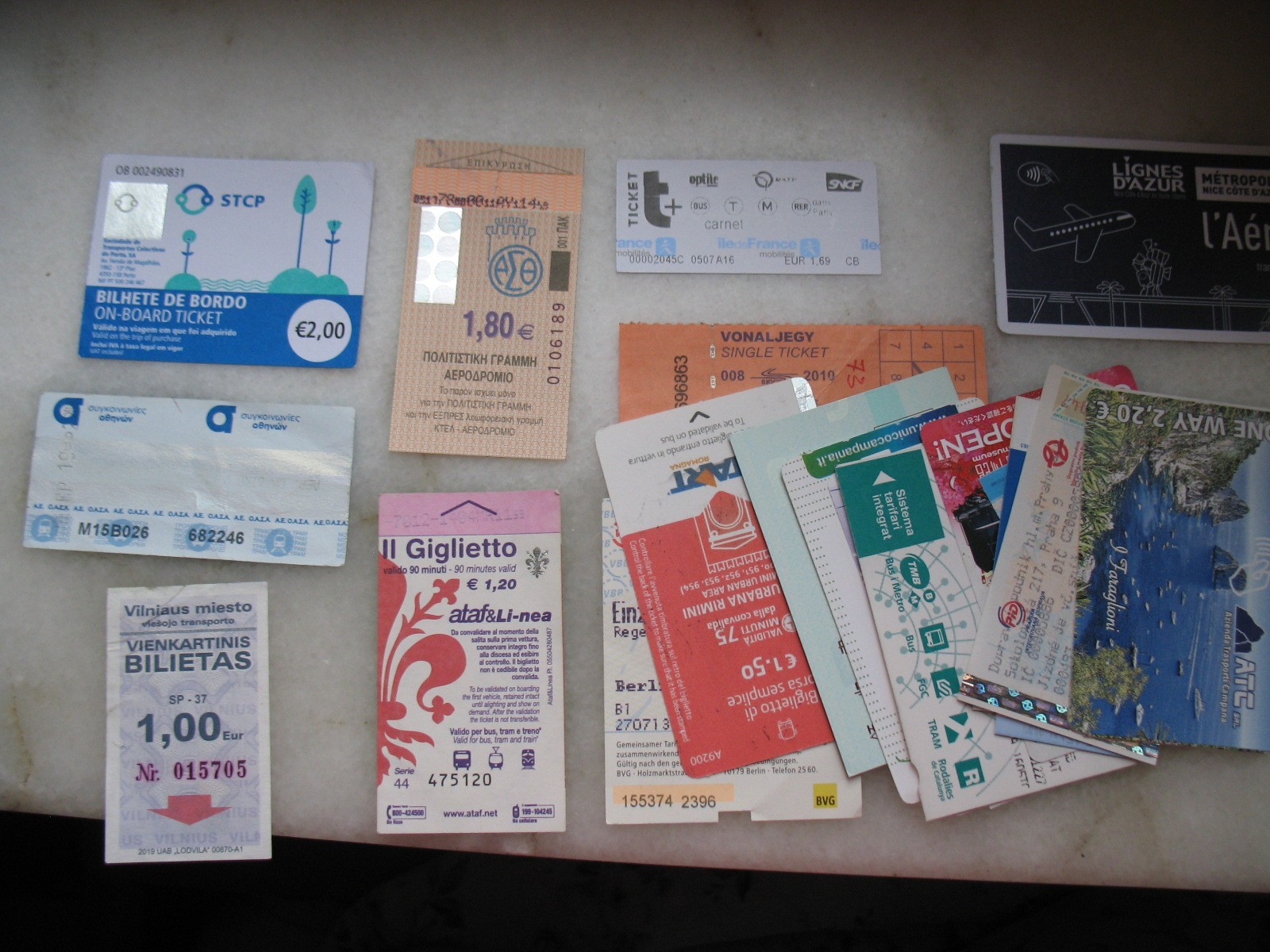 20 Used bus tickets from Japan, Italy, Belarus, France, Greece for collectors