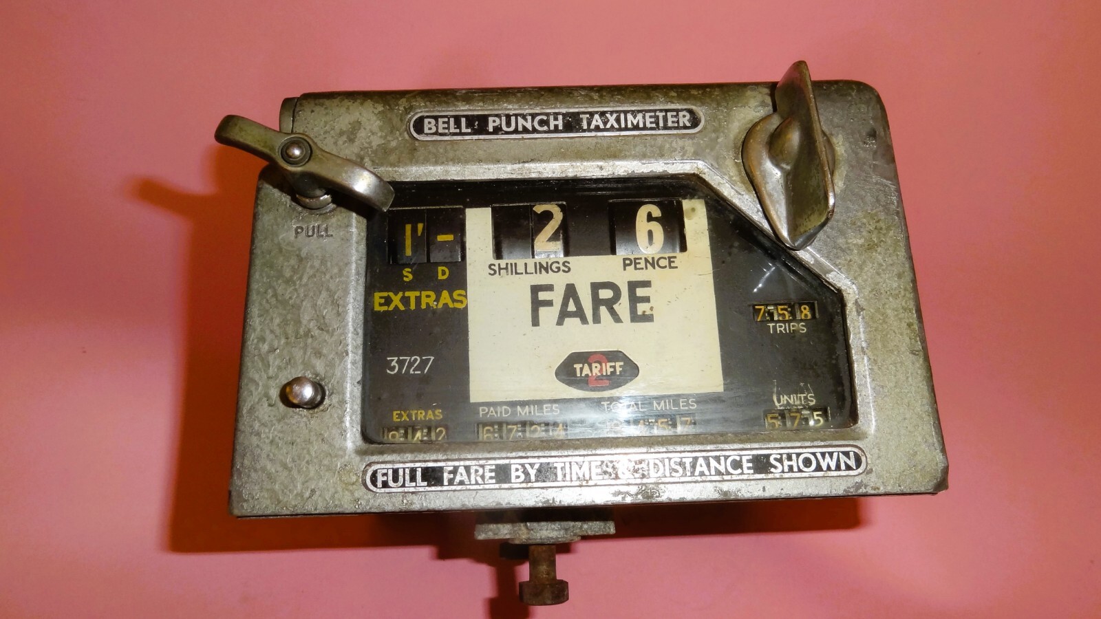 Vtg BELL PUNCH TAXIMETER METAL TAXI CAB TARIFF FARE LONDON ENGLAND circa 1960’s