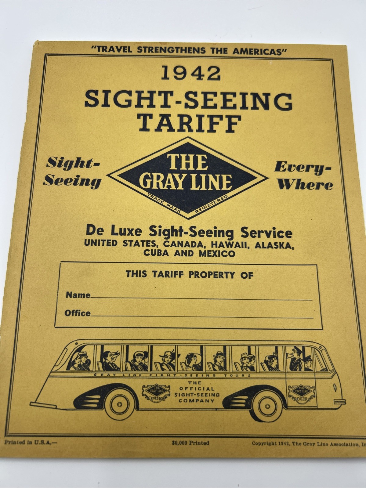 Vintage 1942 Gray Line Bus Sight-Seeing Tariff Booklet