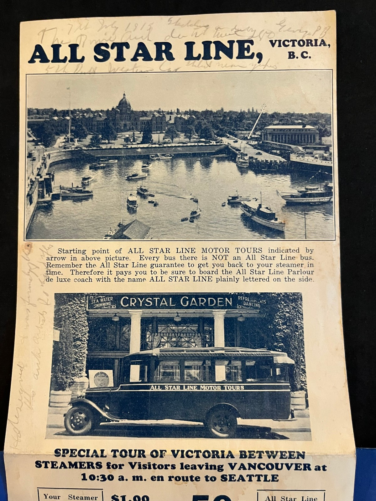 1915 All Star Line Motor Tours Bus Ad Victoria British Columbia BUTCHARTS Garden