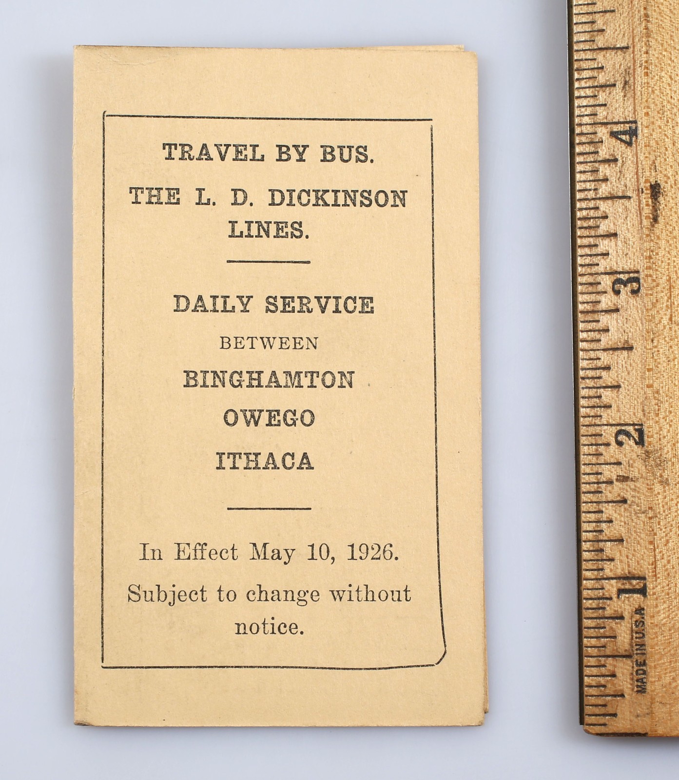 1926 L. D. Dickinson Bus Lines Timetable Binghamton Ithaca Owego New York