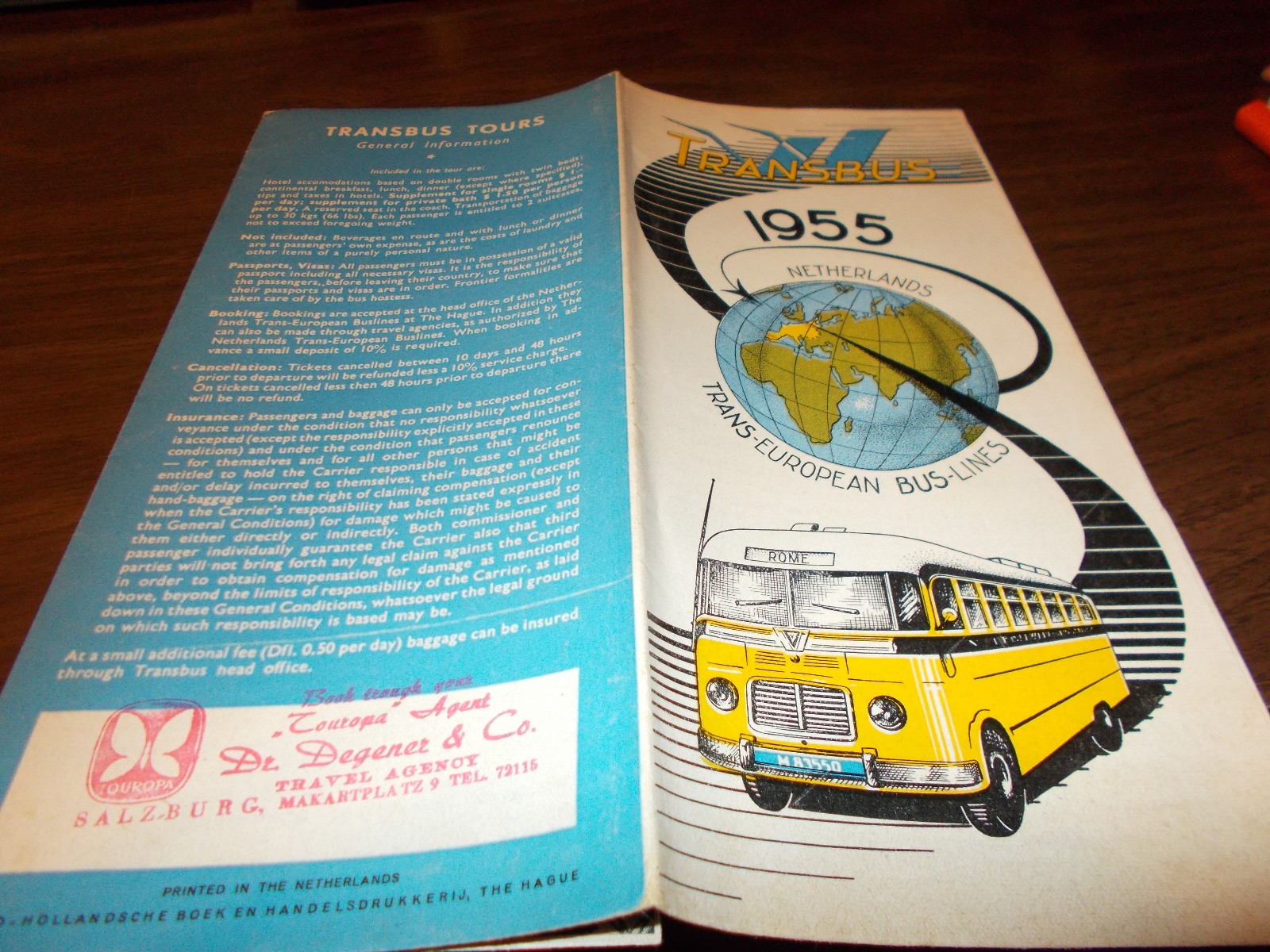 1955 Trans European Bus Lines Vintage Travel Brochure/ Great Cover Art