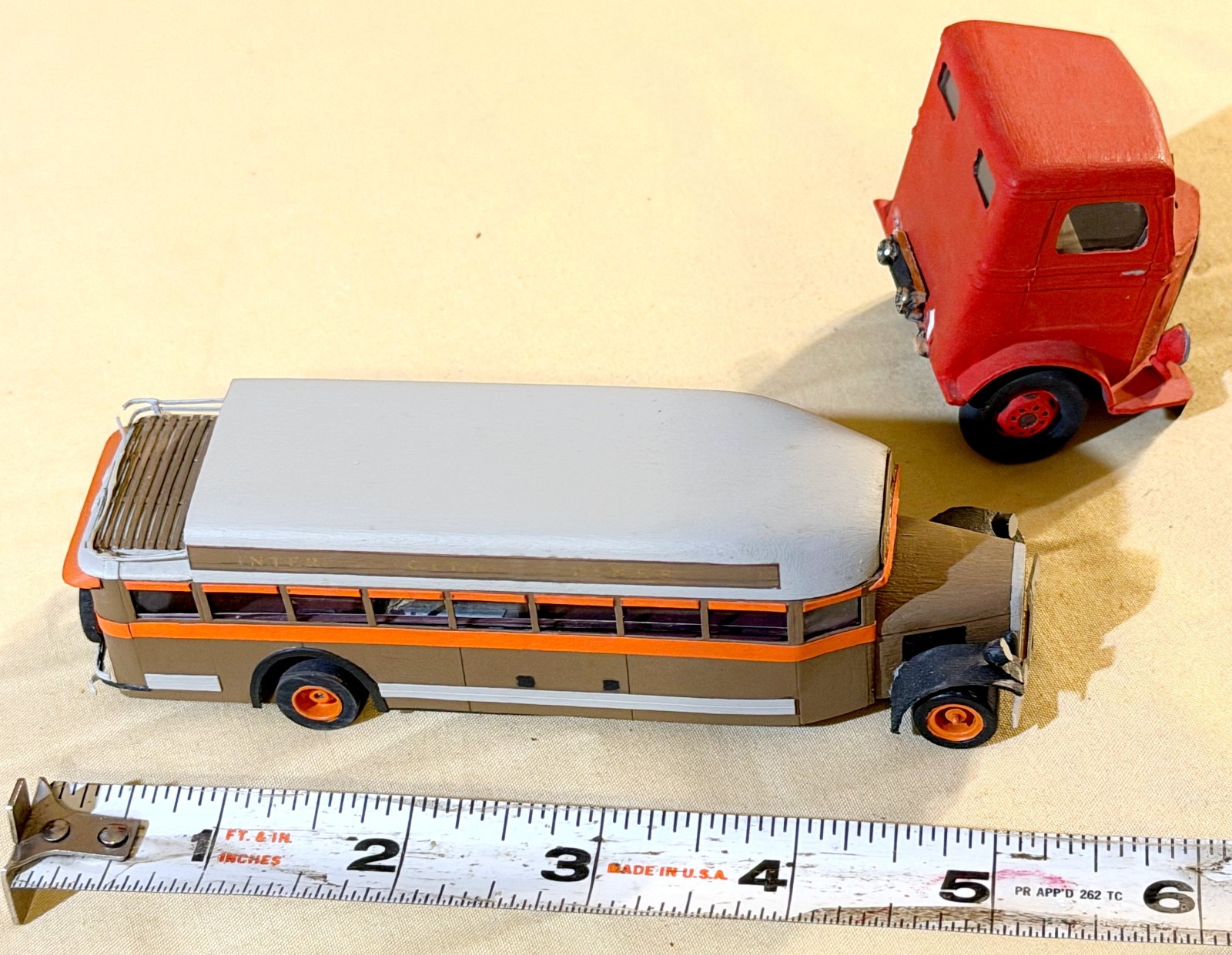 Handmade Vintage Slot Car Models: White COE Truck & 1930s Mack Intercity Bus
