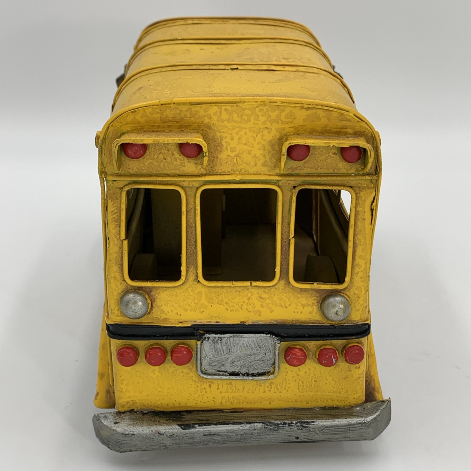 Vintage Style Yellow Metal School Bus Model Rustic Decor Worn Finish Free Ship