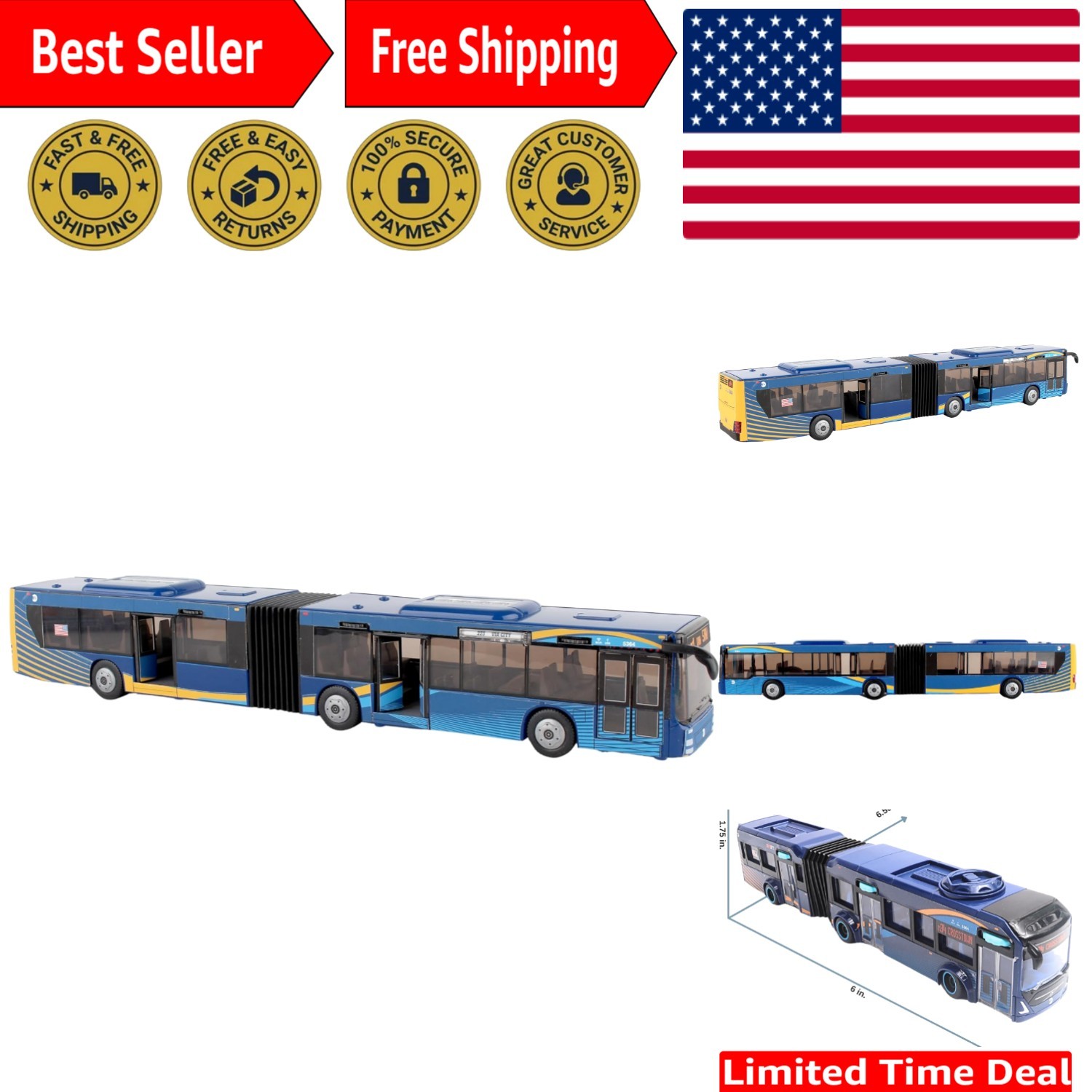 MTA Licensed 16” Blue & Brown Articulated Bus Toy – Perfect for Collectors